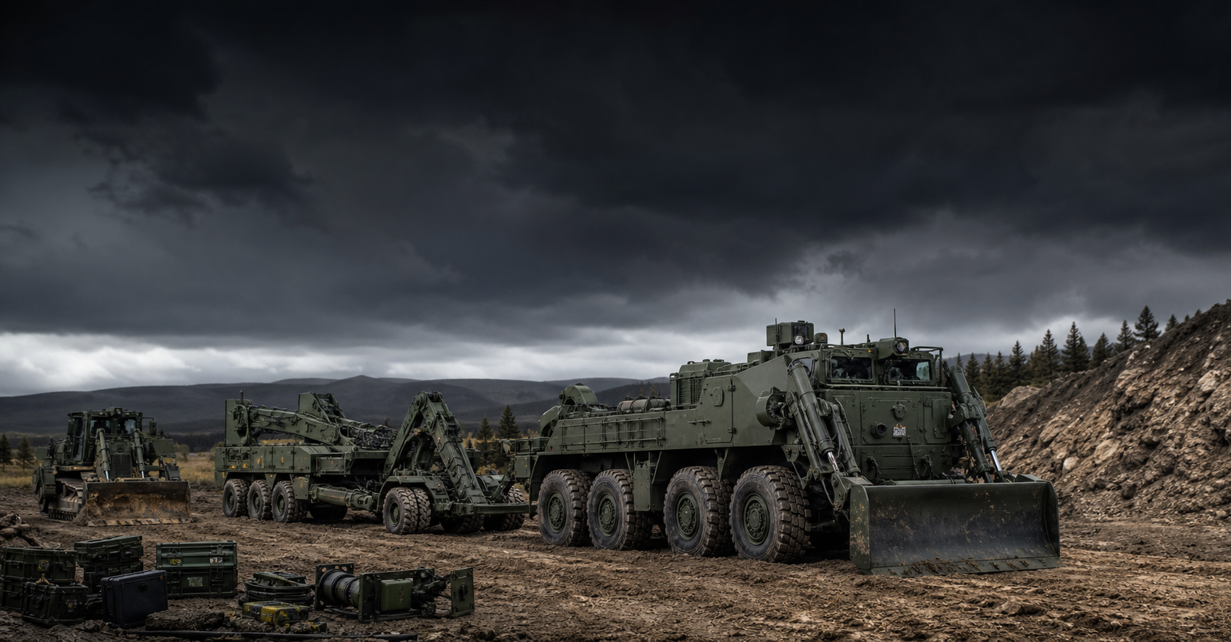 Military engineering vehicles in field conditions